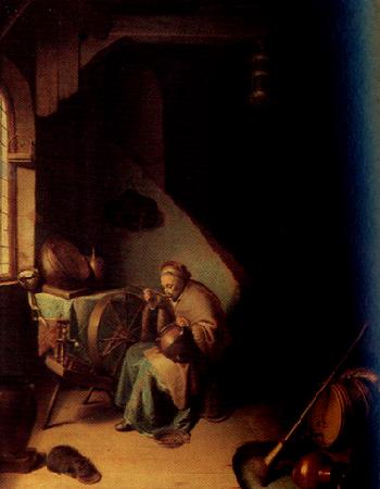Gerrit Dou An Interior,with an old Woman eating Porridge (mk33)